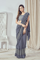 Popular Wedding Wear Saree in Grey Colour